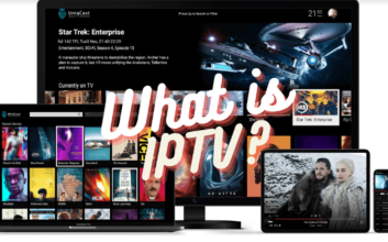 Image depicting multiple screens with IPTV platform and a question what is IPTV