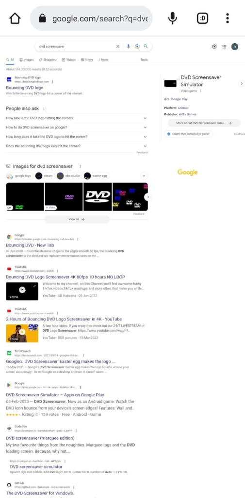 Easter Eggs than Can Hot Nearly, Google Search adding DVD Screensaver -  MindStick
